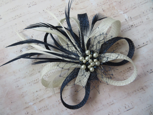 Navy and Ivory Roxi Fascinator
