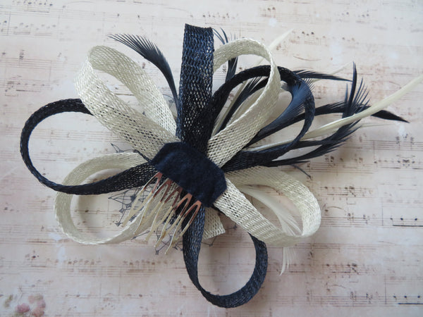 Navy and Ivory Roxi Fascinator