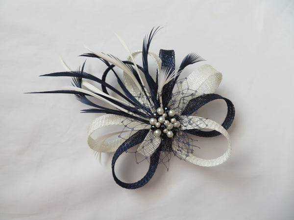 Navy and Ivory Roxi Fascinator