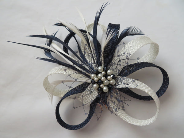 Navy and Ivory Roxi Fascinator