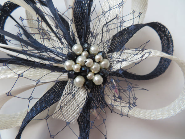 Navy and Ivory Roxi Fascinator