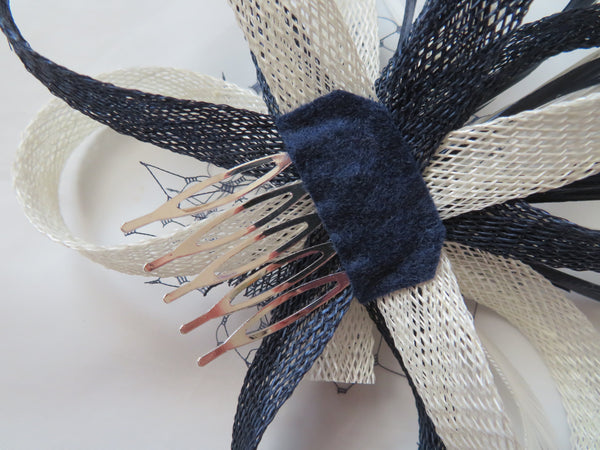 Navy and Ivory Roxi Fascinator