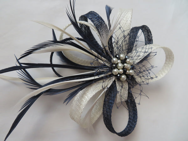 Navy and Ivory Roxi Fascinator