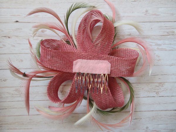 Dusky Pink Ivory and Olive Green Mini Lily Fascinator