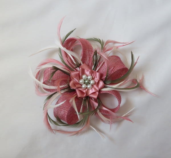 Dusky Pink Ivory and Olive Green Mini Lily Fascinator