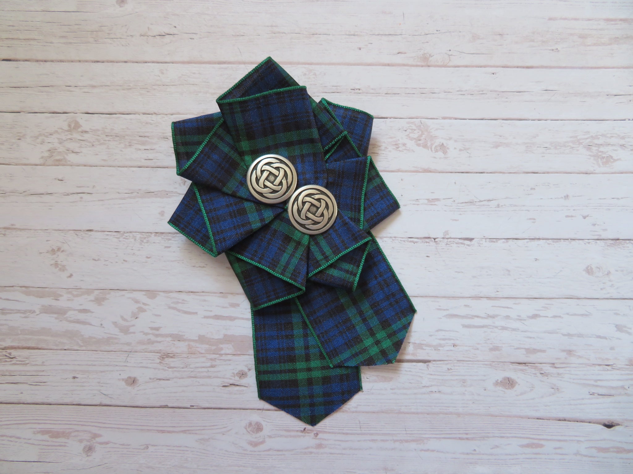 Large Black Watch Tartan Ruffle Rosette Brooch