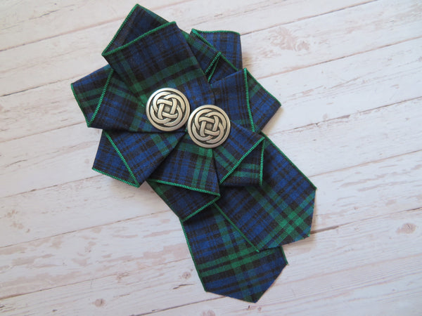 Large Black Watch Tartan Ruffle Rosette Brooch