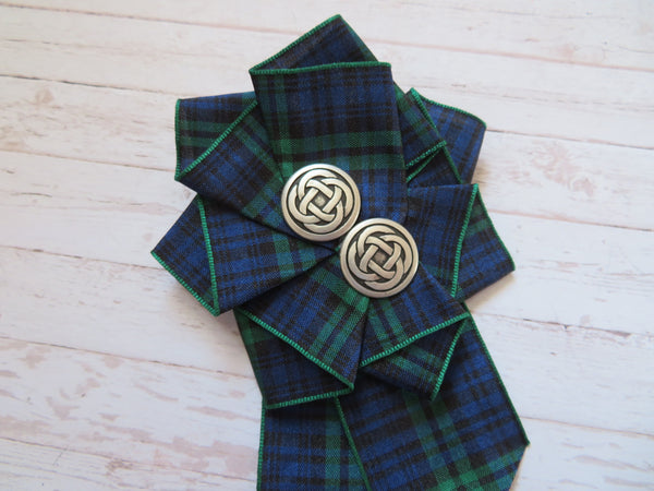 Large Black Watch Tartan Ruffle Rosette Brooch