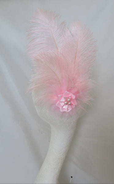 Pale Rose Pink Austen Regency Feathered Hair Clip Headpiece for the jane austen festival in Bath