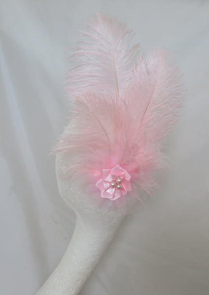 Pale Rose Pink Austen Regency Feathered Hair Clip Headpiece