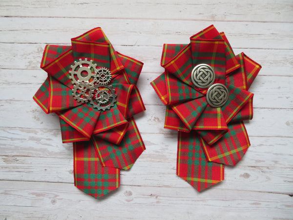 Large Tartan Ruffle Rosette Brooch Pin/ Clip - Made to Order