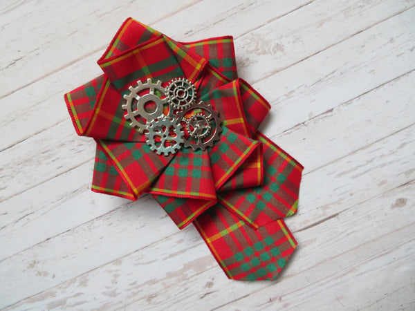 Large Tartan Ruffle Rosette Brooch Pin/ Clip - Made to Order