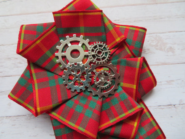 Large Tartan Ruffle Rosette Brooch Pin/ Clip - Made to Order