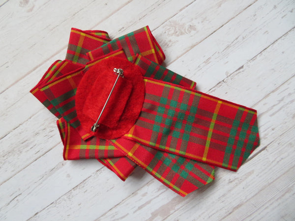 Large Tartan Ruffle Rosette Brooch Pin/ Clip - Made to Order