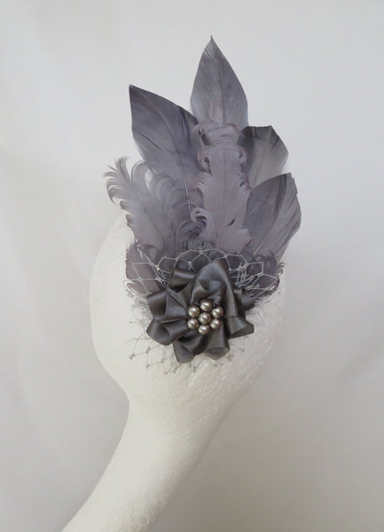 Dove Grey and Silver Darcy Regency Headpiece