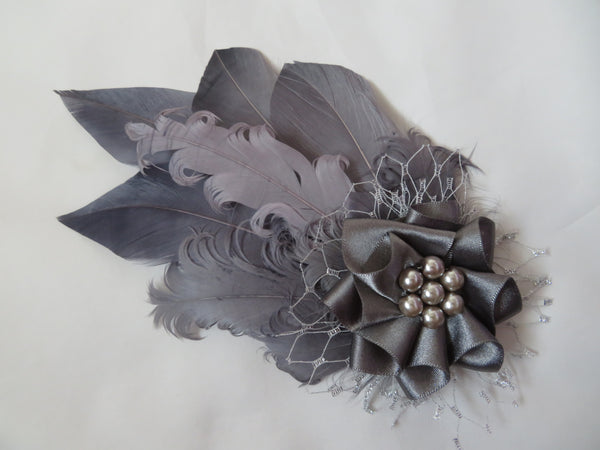 Dove Grey and Silver Darcy Regency Headpiece