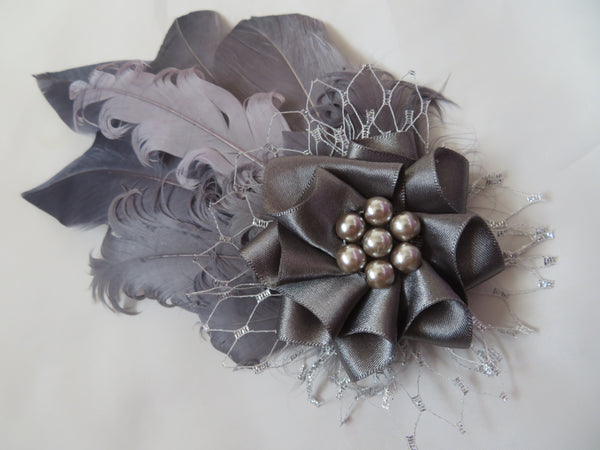 Dove Grey and Silver Darcy Regency Headpiece