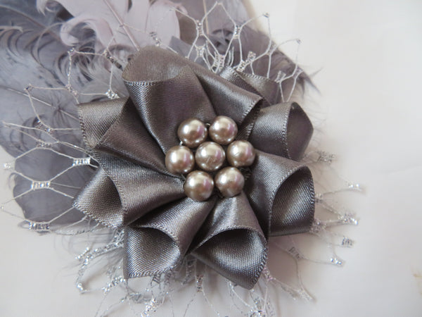 Dove Grey and Silver Darcy Regency Headpiece