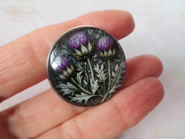 Thistle Glass Domed Brooch Pin
