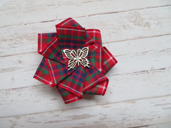 Tartan Ribbon Ruffle Hair Clips