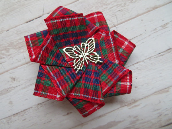 Tartan Ribbon Ruffle Hair Clips