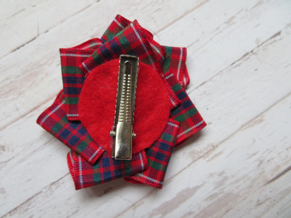 Tartan Ribbon Ruffle Hair Clips