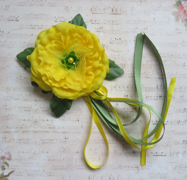 Yellow and Green Rose Flower Clip