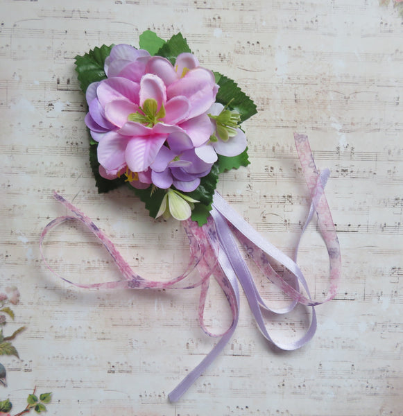 Candy Pink Lilac and Green Penny Blossom Cluster Hair Clip