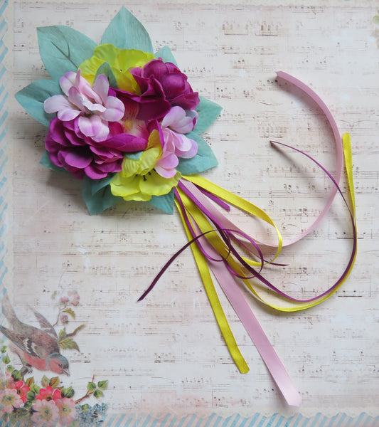 Aqua Pink and Yellow Floral Regency Clip