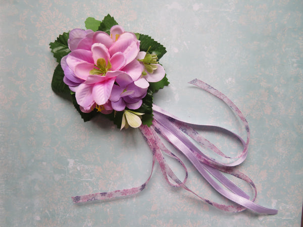Candy Pink Lilac and Green Penny Blossom Cluster Hair Clip