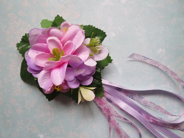 Candy Pink Lilac and Green Penny Blossom Cluster Hair Clip