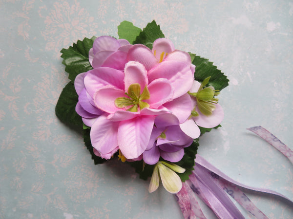 Candy Pink Lilac and Green Penny Blossom Cluster Hair Clip