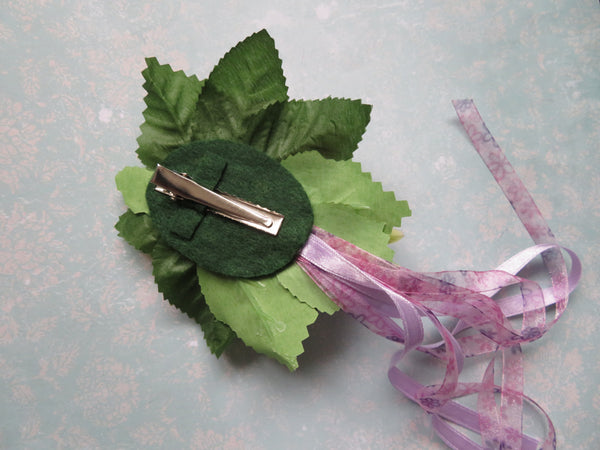 Candy Pink Lilac and Green Penny Blossom Cluster Hair Clip