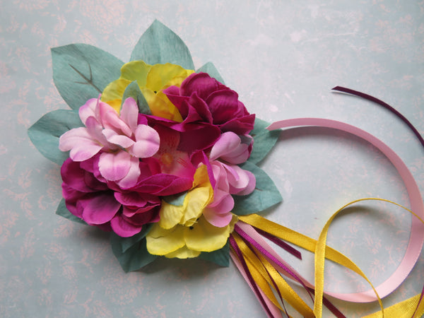 Aqua Pink and Yellow Floral Regency Clip