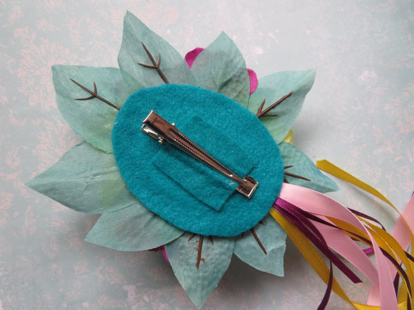 Aqua Pink and Yellow Floral Regency Clip