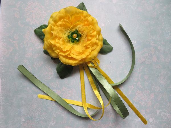 Yellow and Green Rose Flower Clip