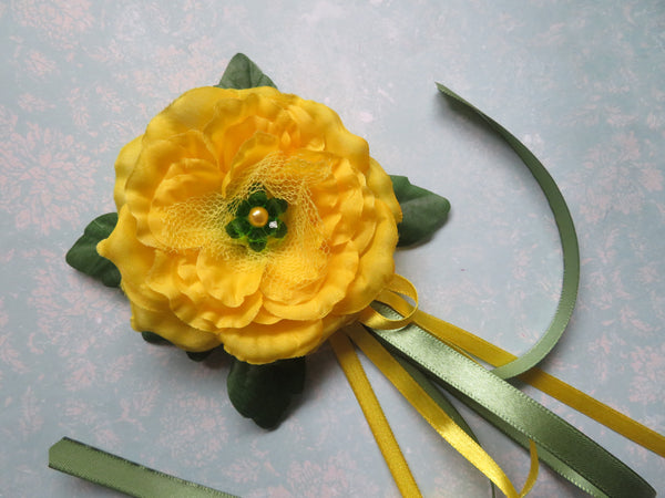 Yellow and Green Rose Flower Clip
