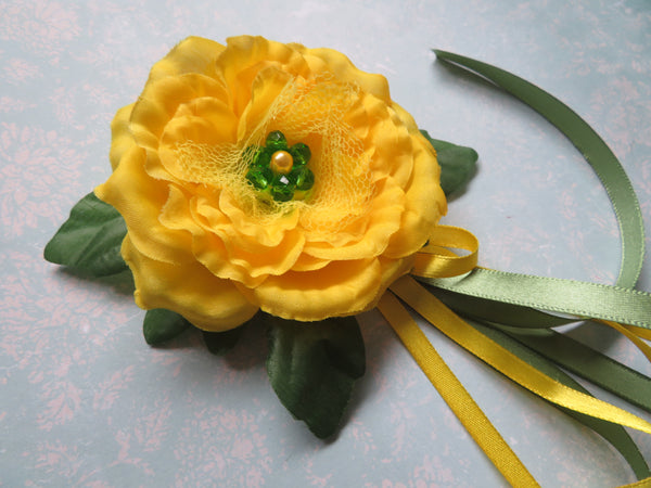 Yellow and Green Rose Flower Clip