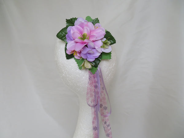 Candy Pink Lilac and Green Penny Blossom Cluster Hair Clip