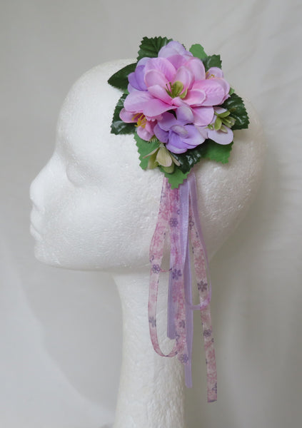 Candy Pink Lilac and Green Penny Blossom Cluster Hair Clip