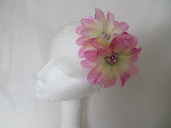 Lavender Pink Ivory & Green Penny Blossom Headband