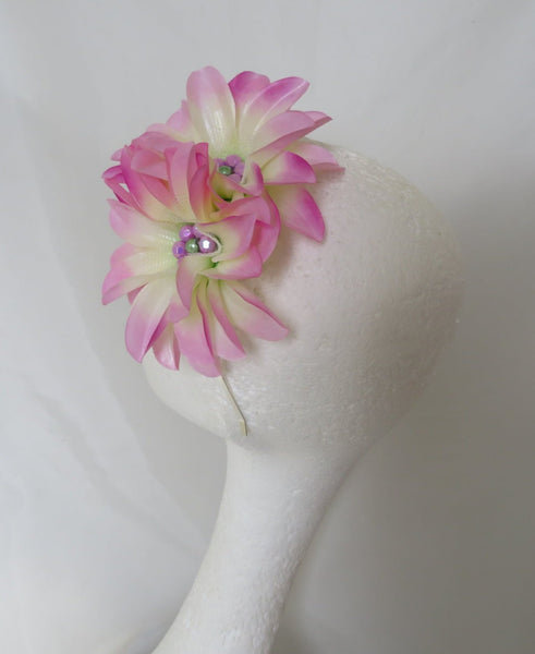 Lavender Pink Ivory & Green Penny Blossom Headband