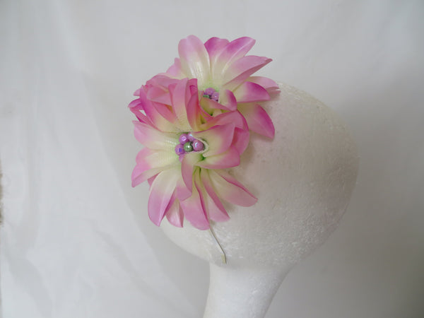 Lavender Pink Ivory & Green Penny Blossom Headband