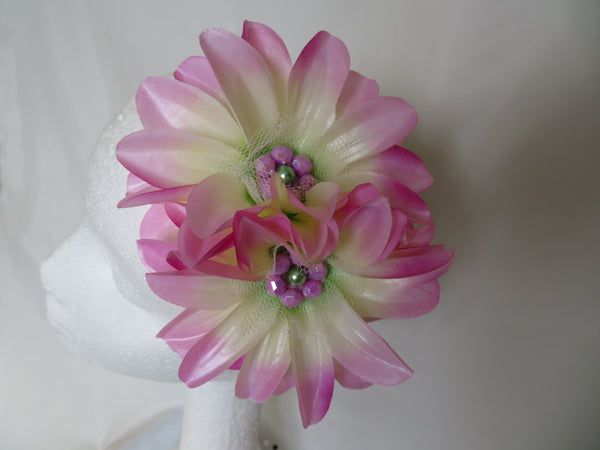 Lavender Pink Ivory & Green Penny Blossom Headband