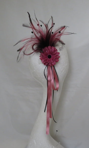 Dusky Rose Pink and Black Regency Headpiece