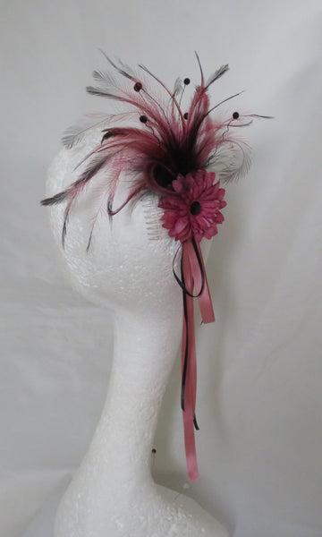 Dusky Rose Pink and Black Regency Headpiece