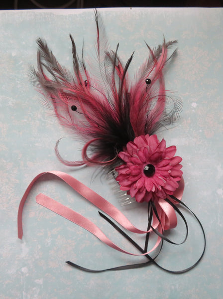 Dusky Rose Pink and Black Regency Headpiece