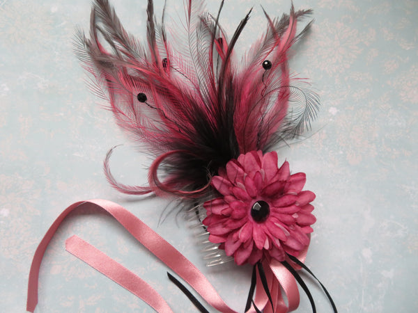 Dusky Rose Pink and Black Regency Headpiece