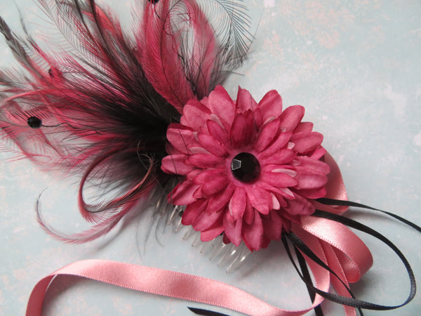Dusky Rose Pink and Black Regency Headpiece