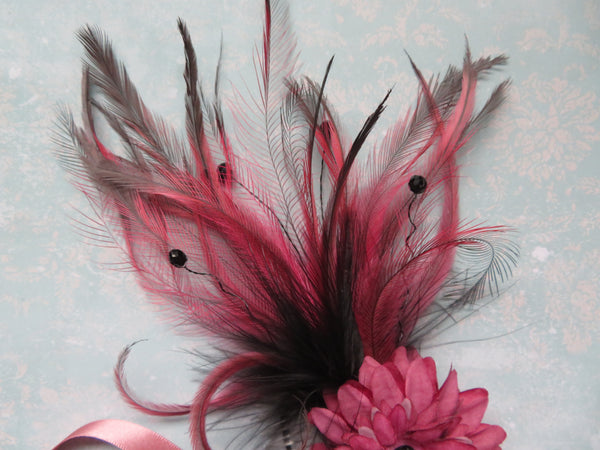 Dusky Rose Pink and Black Regency Headpiece